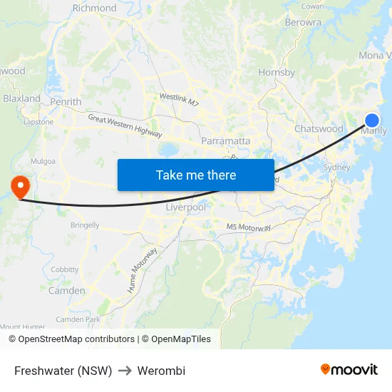 Freshwater (NSW) to Werombi map
