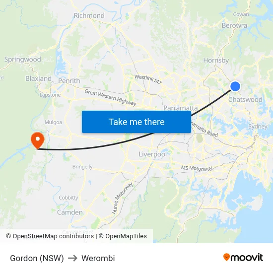 Gordon (NSW) to Werombi map
