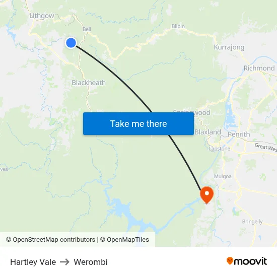 Hartley Vale to Werombi map