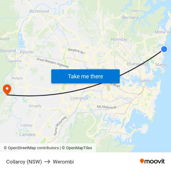 Collaroy (NSW) to Werombi map