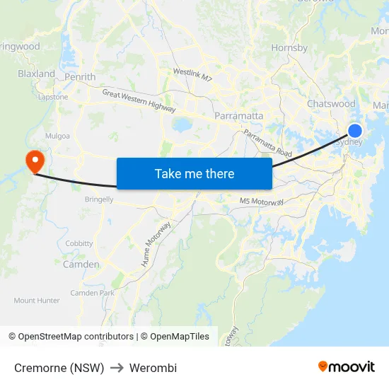 Cremorne (NSW) to Werombi map