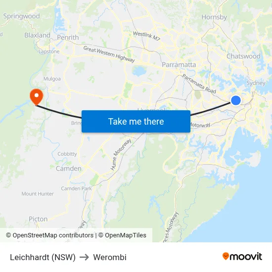 Leichhardt (NSW) to Werombi map