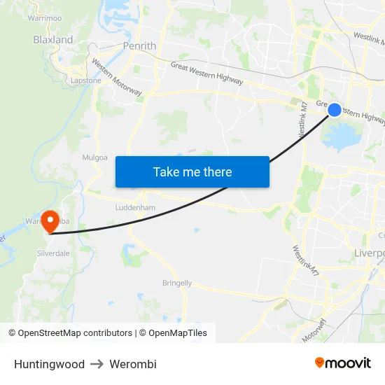 Huntingwood to Werombi map