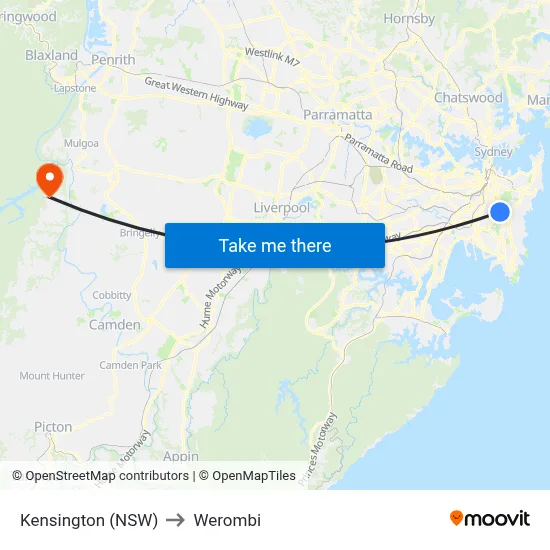 Kensington (NSW) to Werombi map