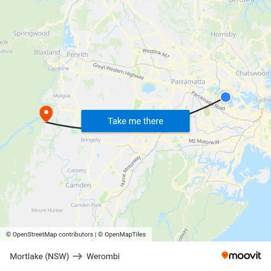 Mortlake (NSW) to Werombi map