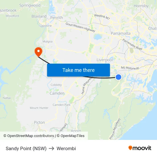 Sandy Point (NSW) to Werombi map