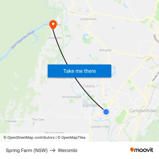 Spring Farm (NSW) to Werombi map