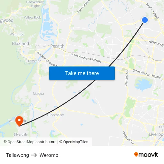 Tallawong to Werombi map