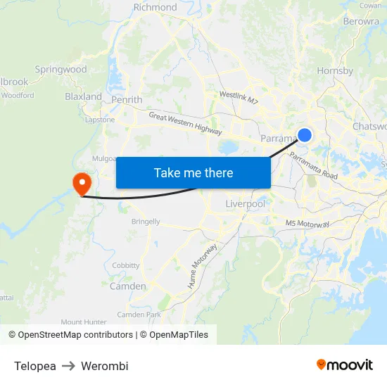 Telopea to Werombi map