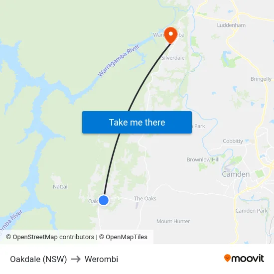 Oakdale (NSW) to Werombi map
