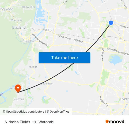 Nirimba Fields to Werombi map