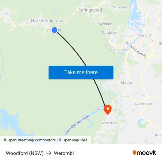 Woodford (NSW) to Werombi map