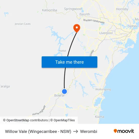 Willow Vale (Wingecarribee - NSW) to Werombi map