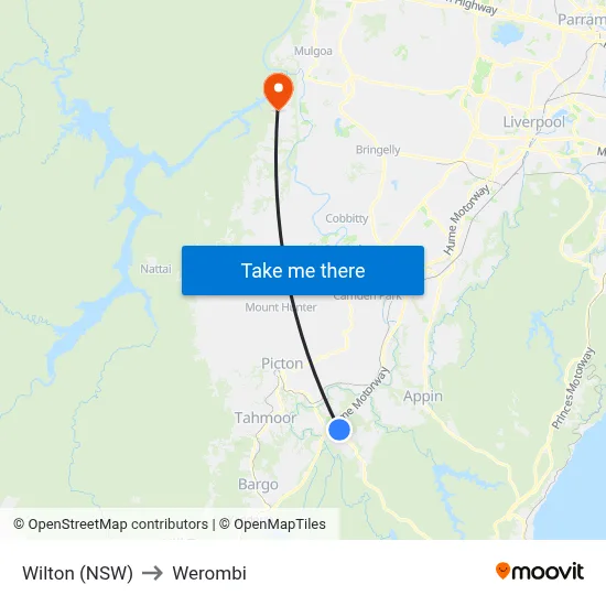 Wilton (NSW) to Werombi map