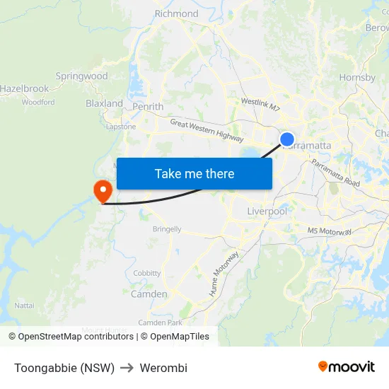 Toongabbie (NSW) to Werombi map