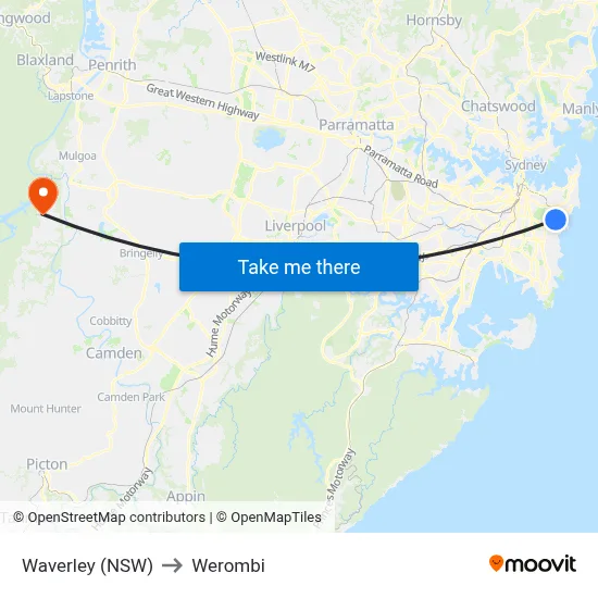 Waverley (NSW) to Werombi map