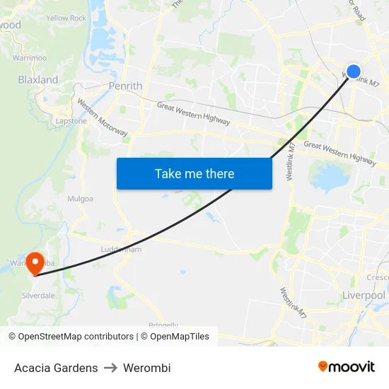 Acacia Gardens to Werombi map