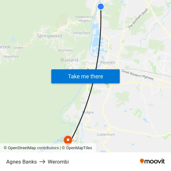 Agnes Banks to Werombi map
