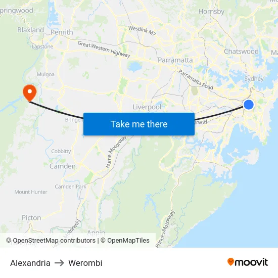Alexandria to Werombi map