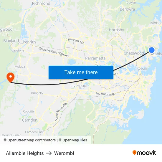 Allambie Heights to Werombi map