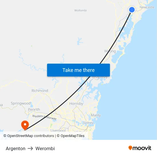 Argenton to Werombi map