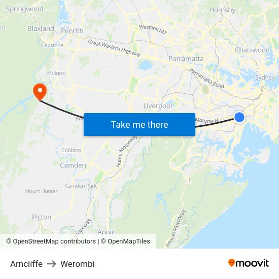 Arncliffe to Werombi map