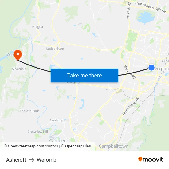 Ashcroft to Werombi map