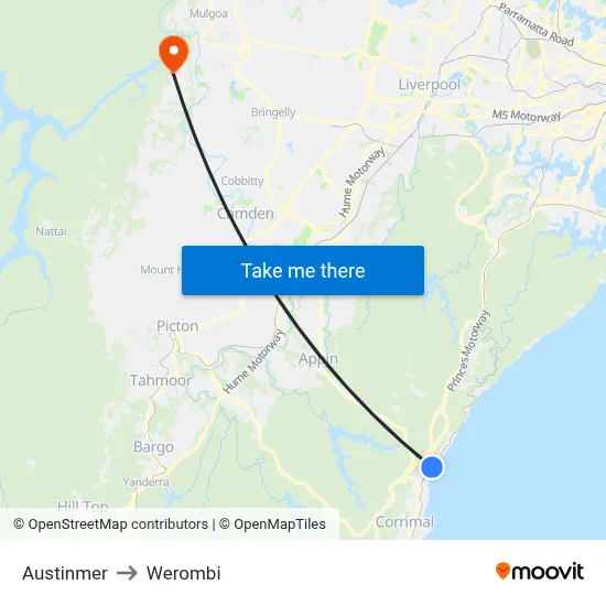 Austinmer to Werombi map