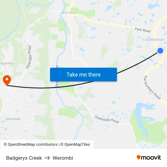 Badgerys Creek to Werombi map