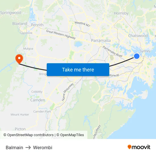 Balmain to Werombi map