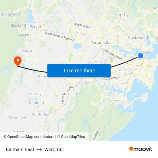 Balmain East to Werombi map