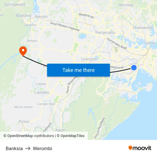 Banksia to Werombi map