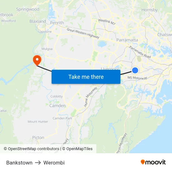 Bankstown to Werombi map