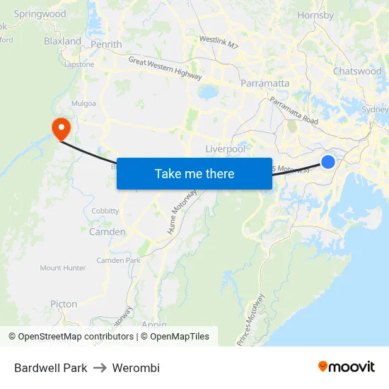 Bardwell Park to Werombi map