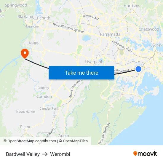 Bardwell Valley to Werombi map