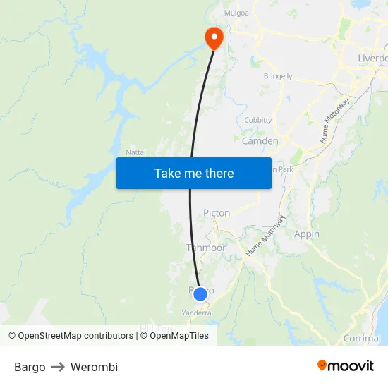 Bargo to Werombi map