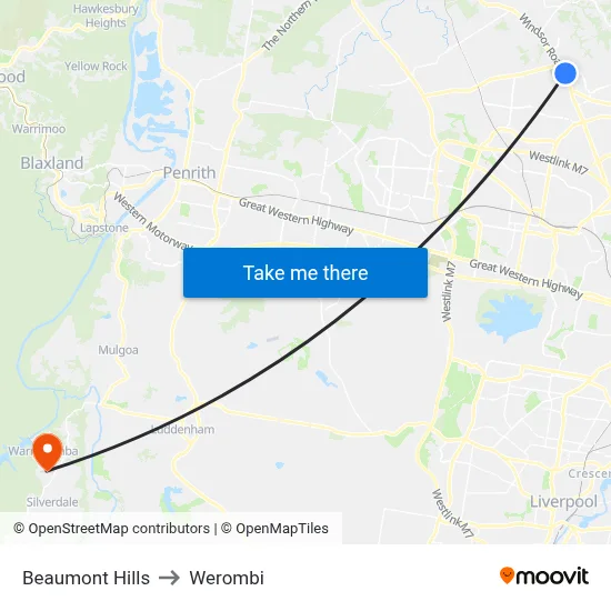 Beaumont Hills to Werombi map
