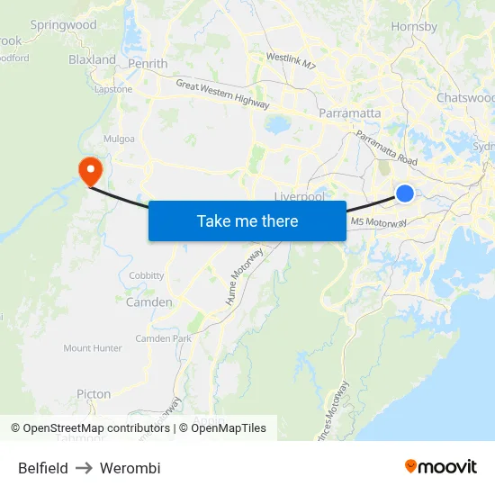 Belfield to Werombi map