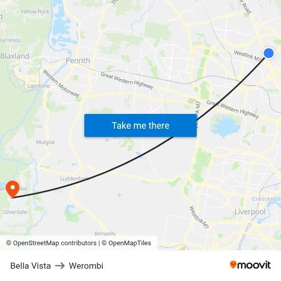 Bella Vista to Werombi map