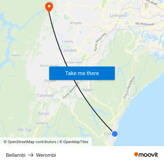 Bellambi to Werombi map