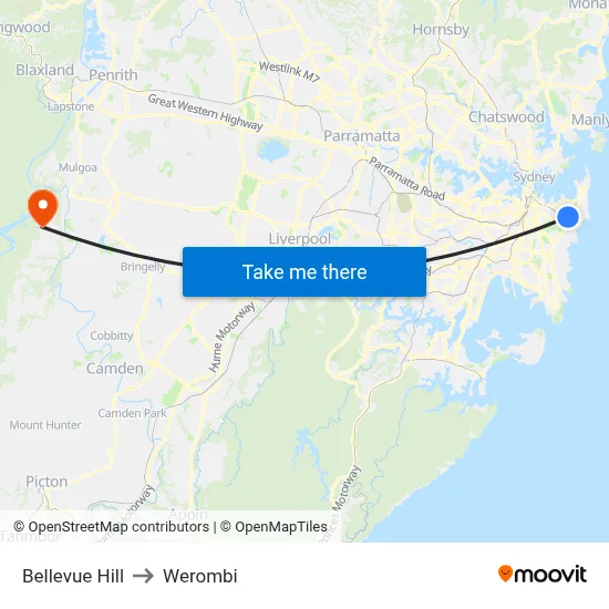 Bellevue Hill to Werombi map