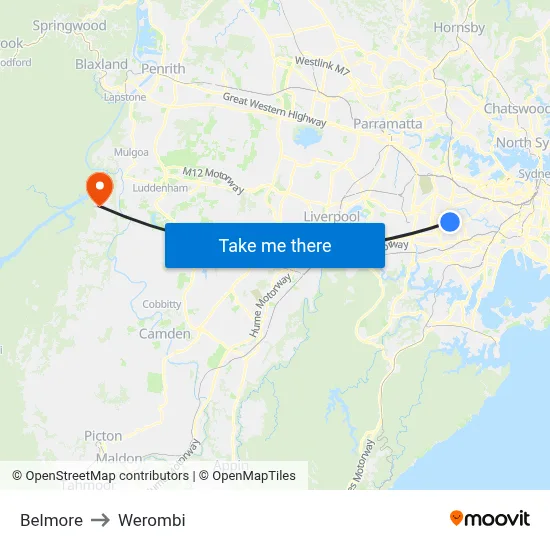 Belmore to Werombi map