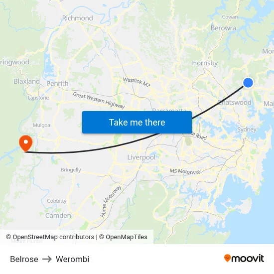 Belrose to Werombi map