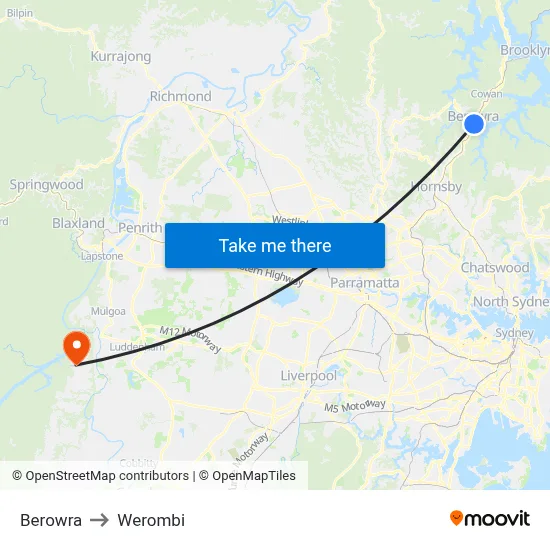 Berowra to Werombi map