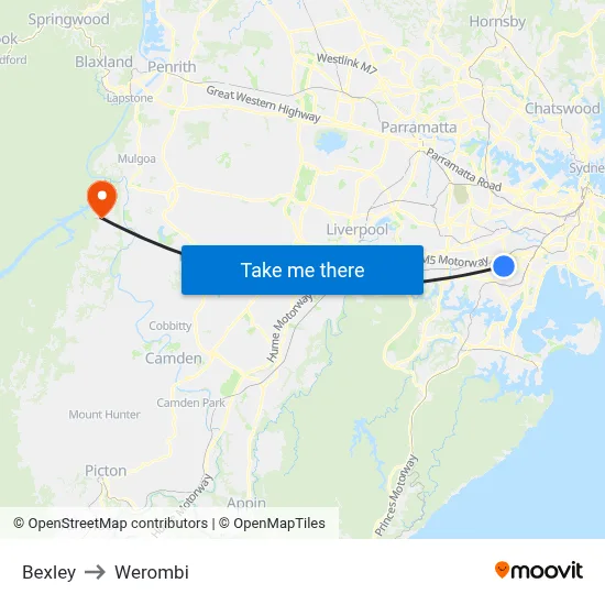 Bexley to Werombi map