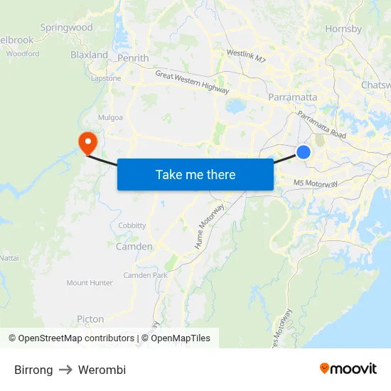 Birrong to Werombi map