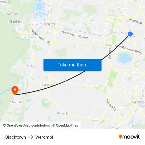 Blacktown to Werombi map