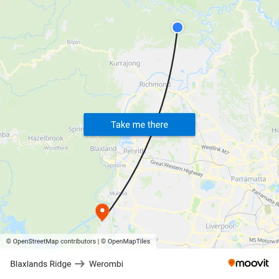 Blaxlands Ridge to Werombi map