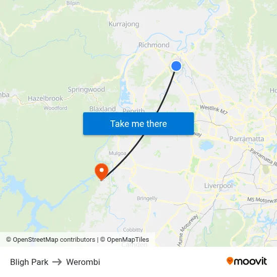 Bligh Park to Werombi map