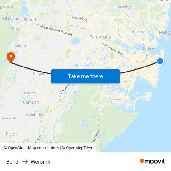 Bondi to Werombi map